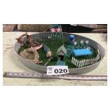 OVAL GALVANIZED PAN WITH GARDEN SCENERY