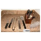 KNIVES, BLOCK, BBQ UTENSILS, CORN TRAYS