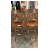 2 WOOD, SWIVEL BAR STOOLS