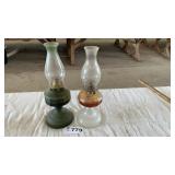 2 OIL LAMPS, 18 INCHES TALL