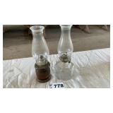 2 OIL LAMPS, 15 INCHES TALL