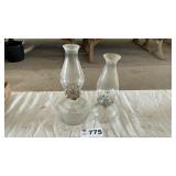 2 OIL LAMPS, 14 INCHES TALL