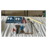 RESTROOM SIGNS, SCISSORS, DIVIDERS, GUN CLEANING