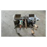 FARRIER TOOLS ON CART, WITH CHAPS