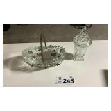 MID CENTURY BRIDAL BASKET, INDIANA GLASS MT