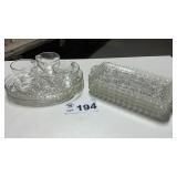 CLEAR GLASS SNACK TRAYS, CUPS