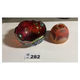 CARNIVAL "HEIRLOOM" GLASS BOWL, HANDPAINTED L