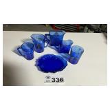 BLUE GLASSWARE, SHIRLEY TEMPLE PITCHER, GLASS,