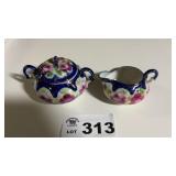 PORCELAIN NIPPON SUGAR & CREAMER. LID REPAIRED