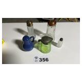 GREEN DEPRESSION SYRUP DISPENSER, SHAKERS, TALL