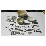 POTTERY BOWLS, BOTTLE OPENERS