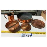 COPPER PAN, PITCHER, LIDS,