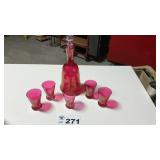 CRANBERRY PINK, BOHEMIAN DECANTER, GLASSES
