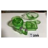 GREEN GLASS REFRIGERATOR DISHES, BOWL, PLATE,