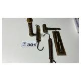 BRASS ITEMS, THERMOMETER, SCALES, MEASURE COP,