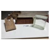 BOOT JACK, WOOD DRAWER, GLASS BLOCK