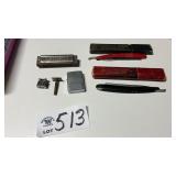 STRAIGHT RAZORS, ZIPPO LIGHTER, HARMONICA