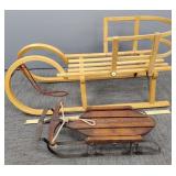 2 vintage wood sleds: Gloco West Germany 40"L &