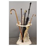 Ornate cast iron umbrella stand 30"H w/ 5 canes/