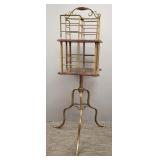 Antique wood & brass rotating book stand 40"H