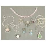 9 pcs sterling silver jewelry s/w colored stones,