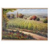 Lg oil painting of Tuscan vineyard: signed