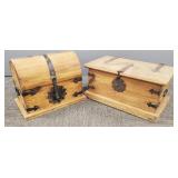 2 wood & iron small trunks: larger is 11"H 21"W