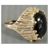 14k gold modernist ring s/w black stone cabochon: