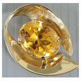 14k gold & 40 carat golden topaz brooch: 24.6g,