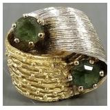 18K gold artisan ring s/w green tourmaline- 9.2g;