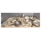 Lg Gp vintage silverplate items: trays, cocktail