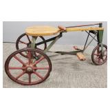 Irish mail cart: 3-wheeled w/ wood spokes- 33"L