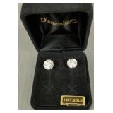 14k gold pierced earrings: NOS, s/w 9mm CZ