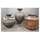3 Lg artisan pottery  vessels- largest 21"H 12"W