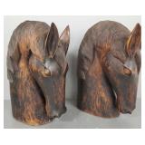 2 large carved wooden horse heads 17"T