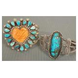 2 sterling Navajo cuffs set w/ turquoise &