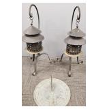 3 metal garden items: lanterns 23"H & Flora &