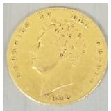 1828 British gold 1/2 Sovereign coin: 3.9g