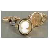 3- 10K gold antique rings (as seen- one shank cut)
