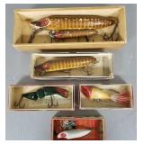 5 vintage Heddon lures- 8" largest