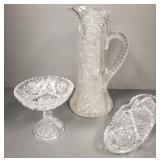 3 pcs antique cut glass incl 13" tankard (chipped)