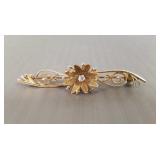 Antique tested 14K gold & diamond pin; 4.5g; 2"L
