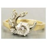 Tested 14K gold & diamond ring- 3.8g; 5mm largest