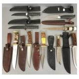 9 Asst knives w/ sheaths: Timber Rattler, etc-