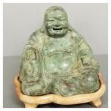 Bronze Buddha figure on wooden base- 5 3/4"H
