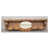 Antique style carved oak wall coat rack w/