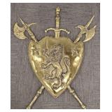 Cast metal lion motif coat of arms plaque