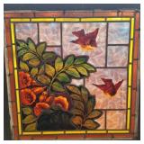 Antique stained & leaded glass window w/ bird