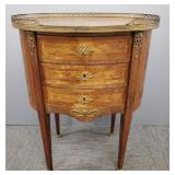 Oval 3 drawer inlaid night stand w/ brass gallery
