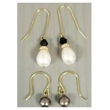 2 pr gold & pearl earrings: 1- 14K marked JCM &